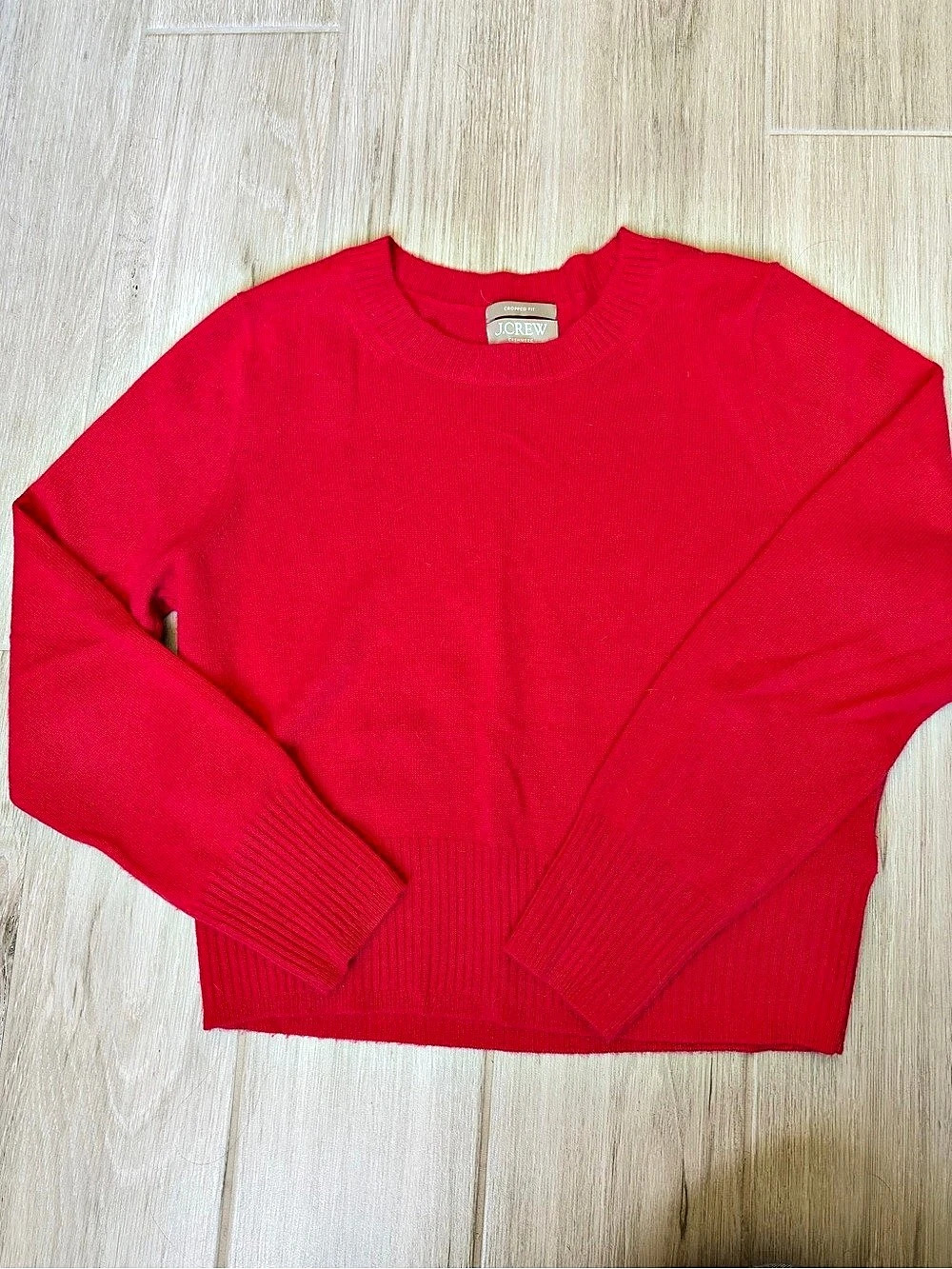 J.Crew Cashmere Cropped Fit Crewneck Sweater Red Medium